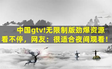 中国gtv!无限制版劲爆资源看不停，网友：很适合夜间观看！